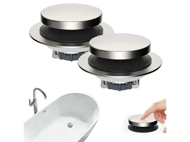 2 Pack 3 in 1 Metal Bathtub Drain Stopper, Bathtub Hair Catcher Universal Pop Up Tub Stopper, Removable & Anti-Clogging Filter Basket, Fit...