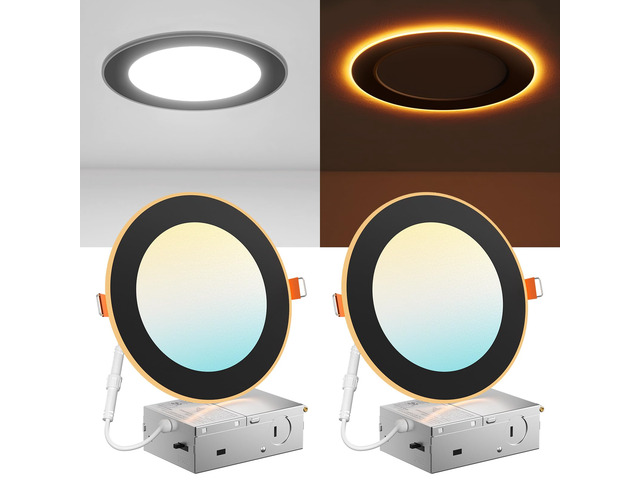 2 Pack 6 Inch LED Recessed Light with Night Light, 5CCT, Black Ultra-Thin Ceiling Light, Dimmable, 1100LM, No Flicker, 2700K-5000K, Canless Wafer...