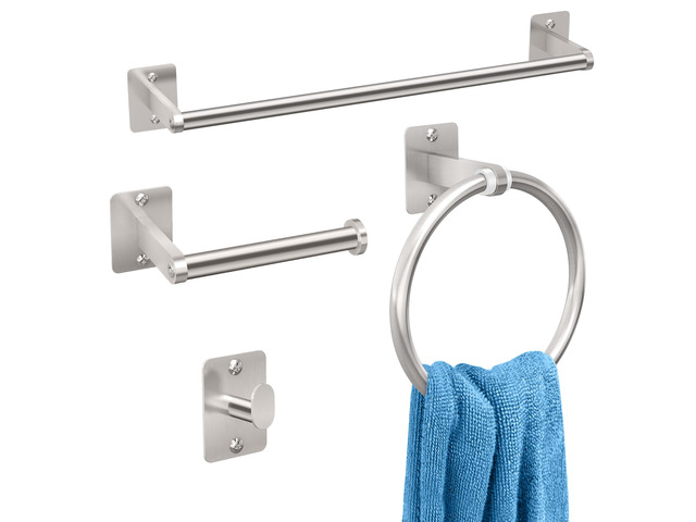 Brushed Nickel Bathroom Accessories Set, 4 PCS Bathroom Hardware Set 16 inch Towel Bar, Towel Racks for Bathroom, Robe Towel Hooks, Toilet Paper...