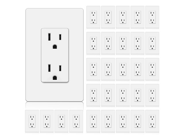 30-Pack 15 Amp Decorator Receptacle Outlet w/Screwless Wall Plate Standard Electrical Wall Outlet, Non-Tamper-Resistant, 15A/125V/1875W, for Home...