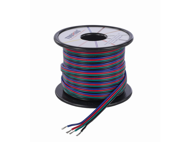 22 AWG 4 Pin RGB Extension Cable, Flat 4 Conductor PVC Wire, 40 ft 22 AWG, 4-core parallel structure, with black/green/red/blue colors for easy...