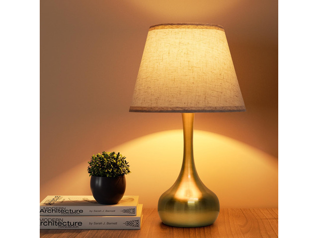 Touch Table Lamp for Bedroom, 3-Way Dimmable Gold Bedside Lamps for Nightstand with Fabric Shade,17.32'' Desk Lamp for Kids Reading, Home Office