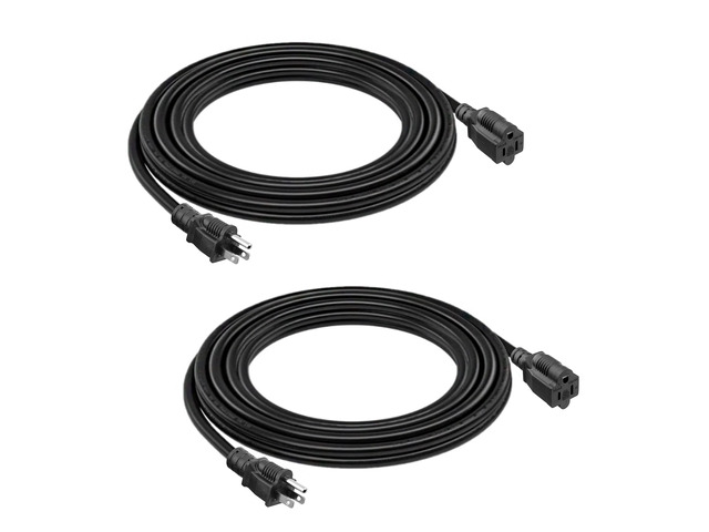 2 Pack 10FT Black Heavy Duty 3 Prong 16AWG SJTW ETL Cord Indoor Outdoor NEMA 5-15P to NEMA 5-15R, Indoor and Outdoor Use, ETL Listed