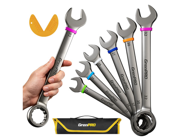 23-32MM Large Metric Wrench Set, Combination Open End Wrench Sets Long Wrench Tool set, 15-Degree Offset, 12-Point Box-End & Roll-Up Pouch With...