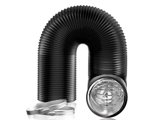 8 inch 16 FT Long Air Ducting, Heavy-Duty Four-Layer Protection Dryer Vent Hose for Heating Cooling Ventilation and Exhaust-with 2 Clamps, Black