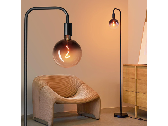 Floor Lamp for Living Room - Minimalist Industrial Standing Lamp with Modern LED Bulb, Globe Black Clear Glass 6', 1800K Warm Ambiant Lighting...