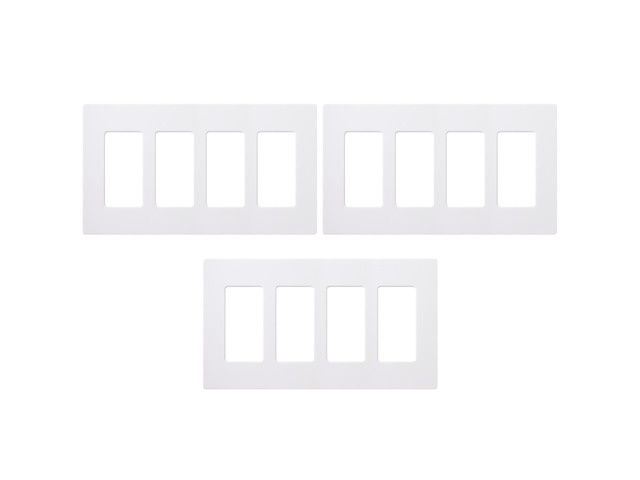 Claro Light Switch Cover Plate, 4 Gang Wallplate, Rocker Light Switch Cover, Screwless Plate For Outlets, Gloss, CW-4-WH-3, White, 3 Pack