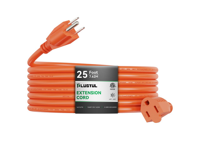 Outdoor Extension Cord 25 FT 16/3 Gauge Heavy Duty 3 Prong Extension Cord, 13A 1625W SJTW, ETL Listed, Great for Garden and Home, Orange