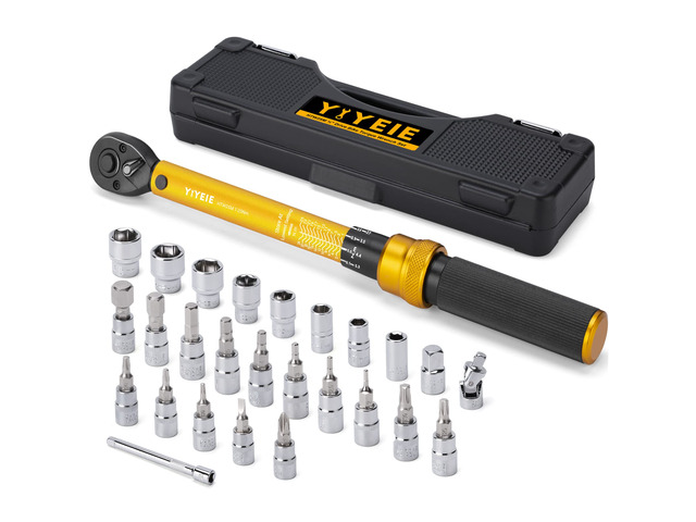 1/4 Inch Drive Bike Torque Wrench, 1-25 Nm (10-222.5 in. lb) 27 PCS Click Bicycle Torque Wrench with Bit Sockets, 0.1 Nm Micro, 72-Tooth Ratchet,...