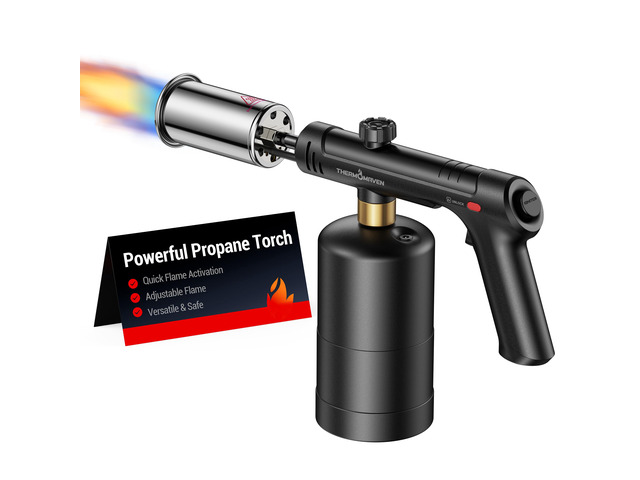 Propane Torch Gun, One-Touch Max Fire Flame Thrower, Black Safety Lock, Adjustable Flame for Charcoal Lighting, Grilling, Sous Vide, BBQ, and...