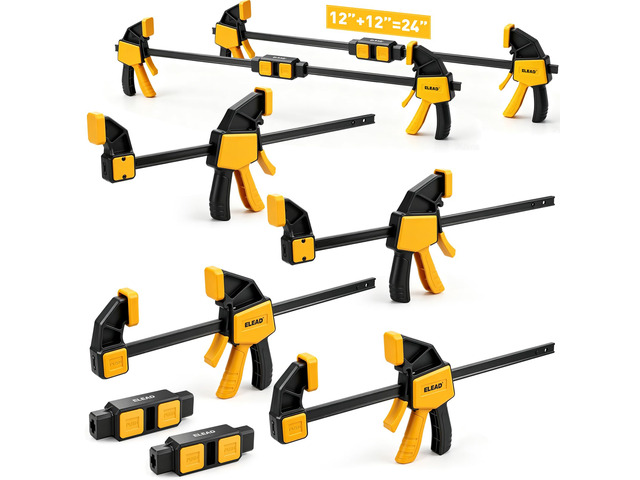 6-Pack 12 Inch Bar Clamps for Woodworking with 2-Piece Clamp Connector, 12' Quick-Release Wood Clamps with 150 LBS Load Limit, Trigger Clamp Set,...