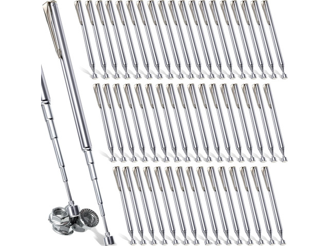 48 Pieces Telescoping Magnetic Pick up Tool, 25 Inch,Silver Slim Retractable with Pocket Clip, Extending Magnet Grabber for Mechanic Garage...