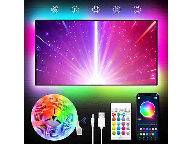 TV LED Backlight, 23ft LED Lights for 70-100 Inch TVs, RGB TV Backlight Behind with Remote, Music Sync Bluetooth APP Control Strip Lights USB...