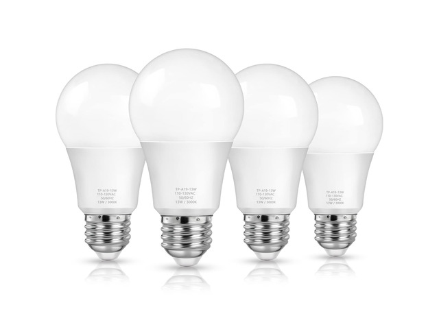 A19 LED Light Bulbs, 100 Watt Equivalent, Soft White 3000K, 1500 Lumens, E26 Base, Non-Dimmable, 13W Bright LED Bulbs, 4-Pack