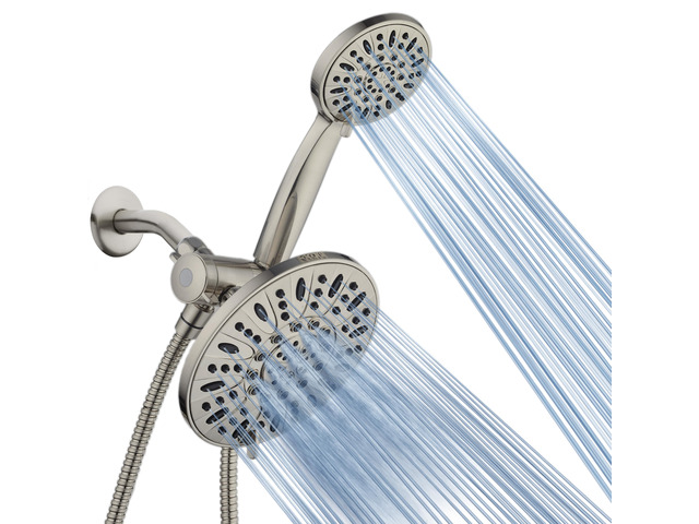 7' Premium High Pressure 3-way Rain & Handheld Shower Head Combo Enjoy Dual 6-Setting Luxury Shower Heads Separately or Together for the Best of...
