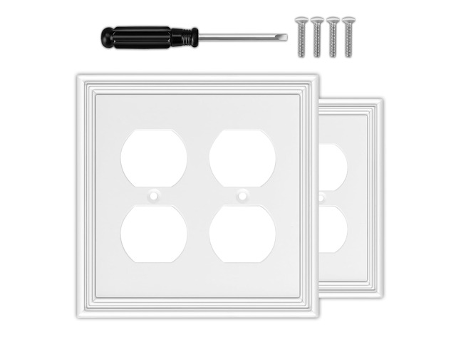 White Decorative Double Outlet Covers Wall Plates 2 Pack Natural Material Light Switch Plate - Modern Style 2 Gang Duplex Outlet Covers for...