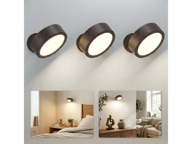 LED Wall Mounted Light, 3000mAh Rechargeable Cordless Wall Sconce, Dimmable with Remote & Touch Control, 3 Color Temps, 360° Rotatable for Bedroom,...