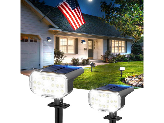 Solar Spotlights Outdoor Waterproof with Focus Beam, 2 Pack Solar Spot Lights, 2 Lighting Modes, Solar Lights for Yard Garden Lawn Landscape...