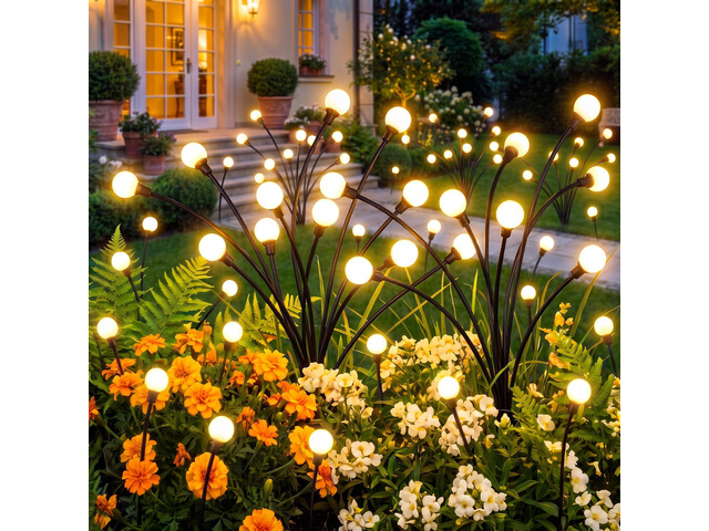 Solar Firefly Lights 4 Pack-48LED Solar Lights Outdoor Waterproof Steady ON+Flash Solar Garden Lights IP65 Waterproof Fairy Lights for Garden...