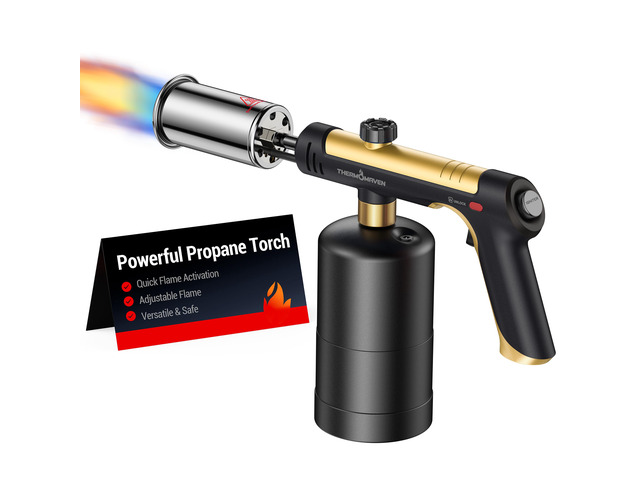 Propane Torch Gun, One-Touch Max Fire Flame Thrower, Gold Safety Lock, Adjustable Flame for Charcoal Lighting, Grilling, Sous Vide, BBQ, and...