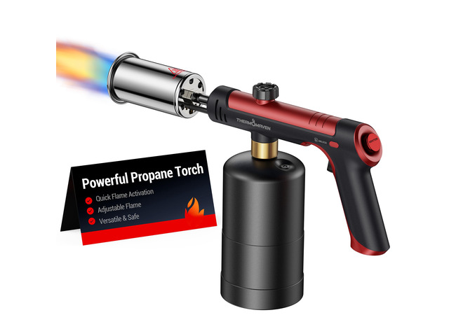 Propane Torch Gun, One-Touch Max Fire Flame Thrower, Red Safety Lock, Adjustable Flame for Charcoal Lighting, Grilling, Sous Vide, BBQ, and Kitchen...