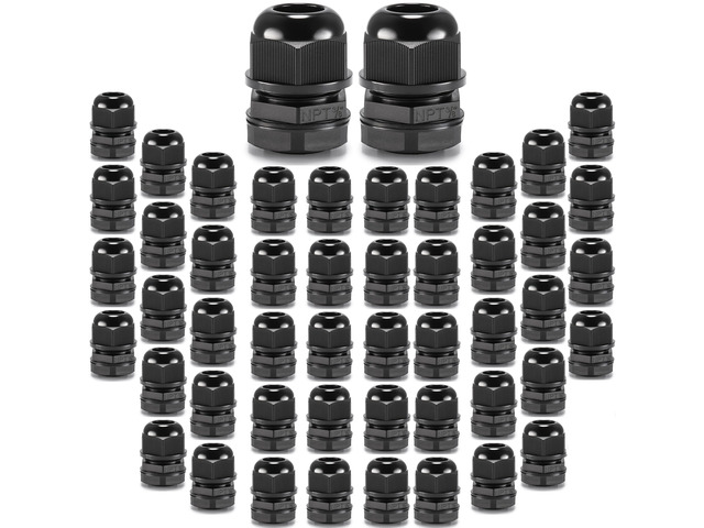 50pcs 3/8' NPT Cable Gland Waterproof IP68 Nylon Cable Pass Through Cord Grip Connector Strain Relief Wire Grommet