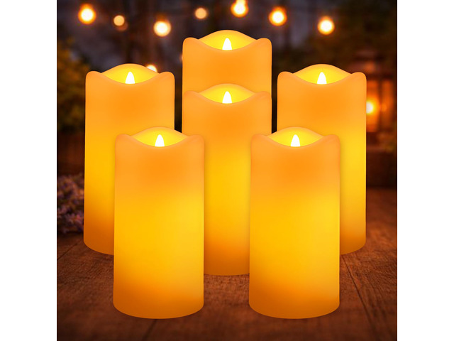Solar Candles Outdoor Waterproof 6 Pack, 3''x6'' Halloween Candle IP65 Waterproof, Solar Powered Flameless Candles for Lanterns, Auto On/Off...