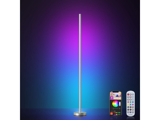 Smart RGBICW LED Corner Floor Lamp - 16 Million DIY Colors, 68+ Scenes, Music Sync, App & Remote Control, Color-Changing Ambient Lighting for...