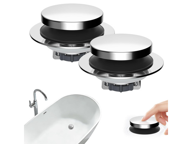2 Pack 3 in 1 Metal Bathtub Drain Stopper, Bathtub Hair Catcher Universal Pop Up Tub Stopper, Removable & Anti-Clogging Filter Basket, Fit...