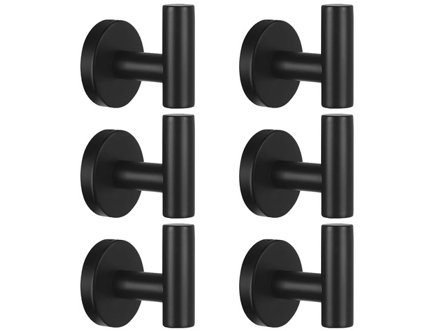 Towel Hooks for Bathroom,6 Packs Wall Mount Towel Holder,Black Matte Wall Robe Hook,Stainless Steel Heavy Duty Door Hanger Towel Hook for Kitchen,...