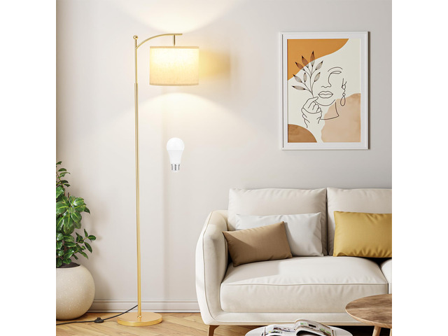 60' Floor Lamp with 3 Color Temperatures, Adjustable Beige Shade, Gold Pole - Tall Lamp for Living Room, Bedroom, Office, Classroom, Dorm - 9W Bulb...