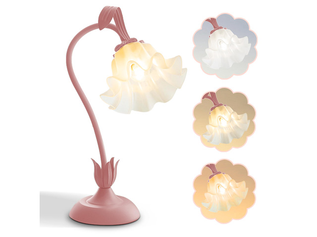 Flower Table Lamp, LED Reading Light Bedside Vintage Night Light (Pink) 3 Colors Modes Kawaii Flower Lamps Decor,Living Room Bedroom Lighting Table...