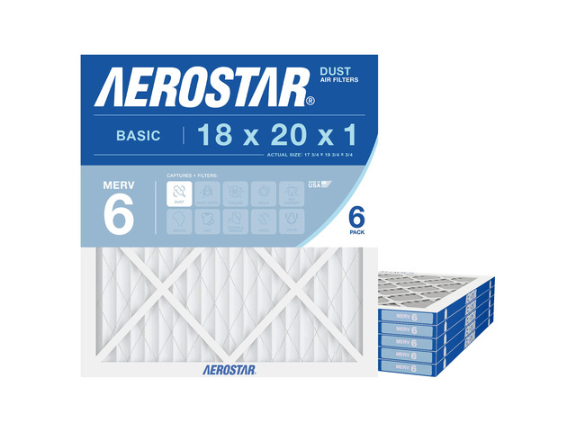 18x20x1 MERV 6 Pleated Air Filter, AC Furnace Air Filter, 6 Pack (Actual Size: 17 3/4'x 19 3/4' x 3/4')