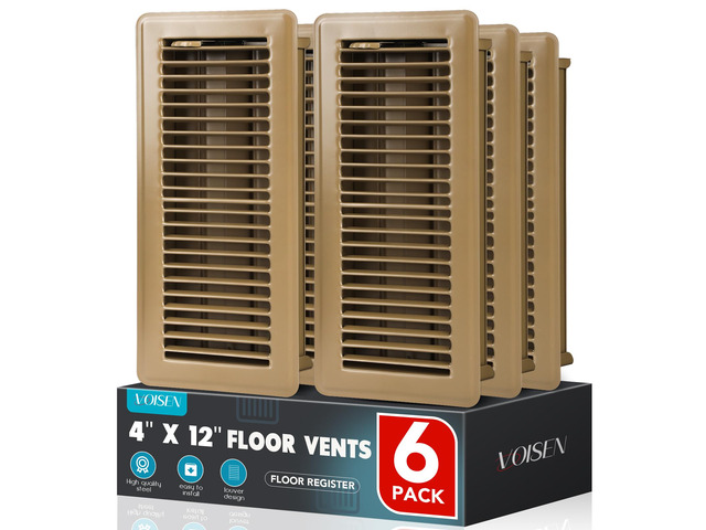 Floor Register 4x12, 6 Pack Brown Floor Vent Covers Steel Adjustable Air Supply Grille Register Vent Cover Grill for Sidewall and Floor, Vent...