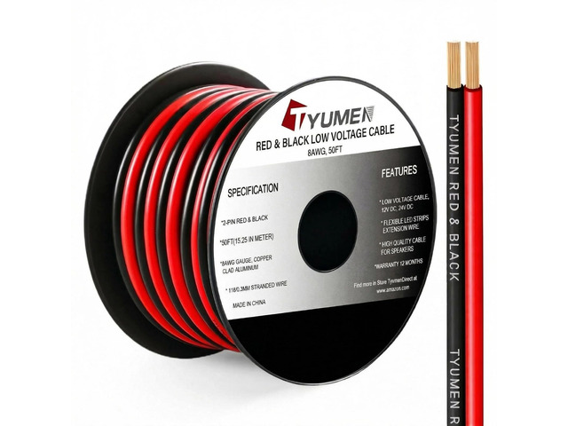 8 Gauge Wire 50FT, 8AWG Red Black Electrical Wire LED Strips Extension Cord 12V/24V DC Cable, 8 AWG 2 Conductors Flexible Low Voltage Wire for...