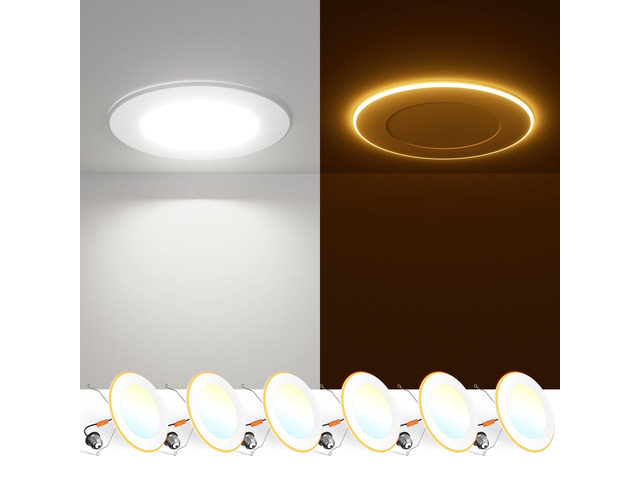 6 Pack 5/6 Inch 5CCT LED Recessed Lighting with Night Light 2700K/3000K/4000K/5000K/6000K Selectable,Dimmable Retrofit Flat Can Lights, 1000LM,10W,...