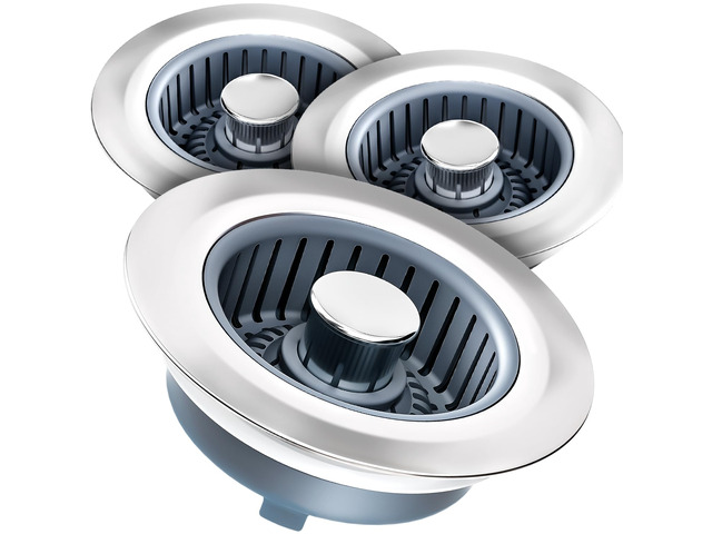 Kitchen Sink Drain Strainer & Sink Stopper, Upgraded 3 in 1 Stainless Steel Drain Plug Combo with Anti-Clog Basket, Pop Up Drain Cover for Standard...