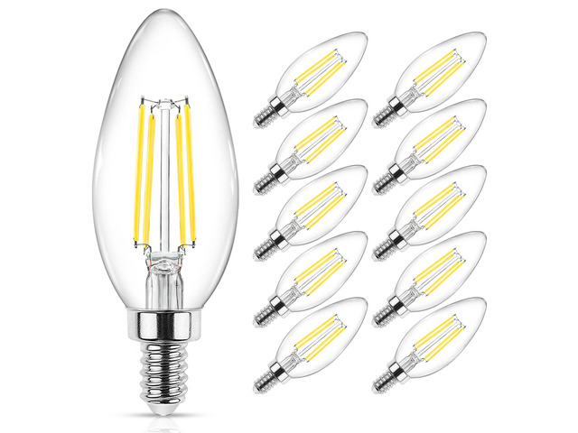 E12 Candelabra LED Light Bulbs 60 Watt Equivalent, Daylight White 5000K, Non-Dimmable, 550 Lumen, Clear LED Filament Candle Bulbs, Pack of 10