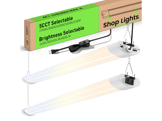 LED Shop Lights 4FT for Garage, 4800LM Adjustable 20W/30W/40W, 5CCT 2700K 3000K 4000K 5000K 6500K, 120V, Warm to Cool Daylight Linkable Shop...