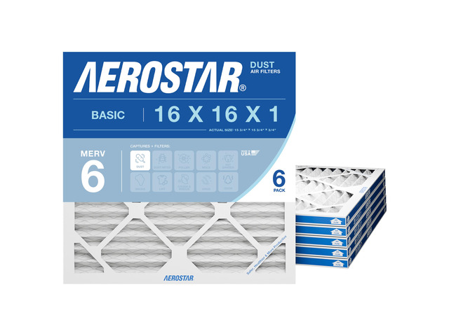 16x16x1 MERV 6 Pleated Air Filter, AC Furnace Air Filter, 6 Pack (Actual Size: 15 3/4'x15 3/4'x3/4')