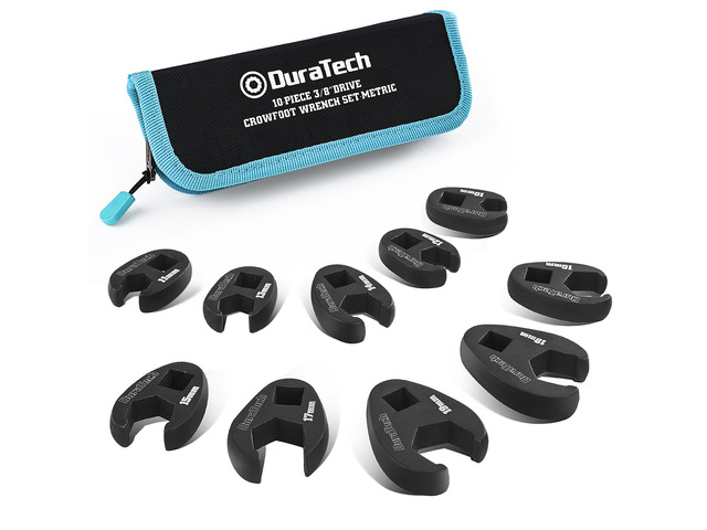 10-Piece 3/8' Drive Crowfoot Wrench Set, Flare Nut Wrench Set, Metric, Size Covers 10-19mm, CR-V Steel, with Zipper Bag