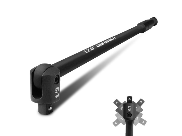 1/2' Drive 17.5-Inch Heavy Duty Breaker Bar with 240° Flex Head Spring-loaded Detent Ball, CR-MO Head, Premium Black Phosphate Finish, Ideal for...