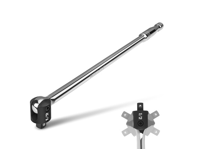 1/2' Drive 17.5-Inch Heavy Duty Breaker Bar with 240° Flex Head Spring-loaded Detent Ball, Premium Chrome Alloy Made, Ideal for Industrial,...