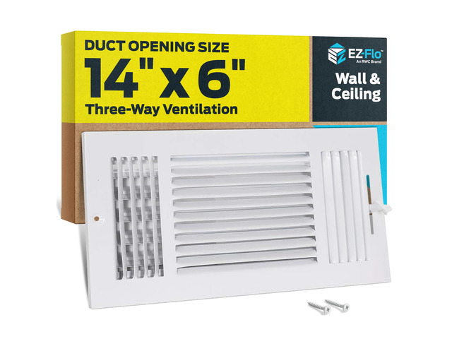 14 x 6 Inch (Duct Opening) Air Vent Cover for Wall or Ceiling, Three-Way Ventilation Register, Solid Steel HVAC Register Cover, White, 61616
