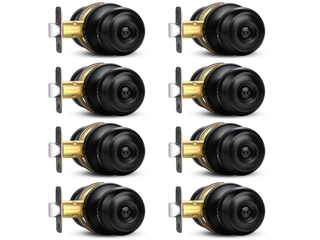 8 Pack Privacy Door Knob, Black Round Keyless Doorknobs Interior Lockset Matte Black Locking Door Knob for Bedroom/Bathroom, Privacy Modern Design...