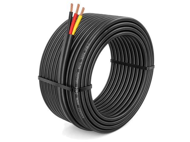 18 AWG 3-Conductor Stranded Copper PVC Wire, 50 FT 18 AWG three-conductor cable for compatible low-voltage circuits