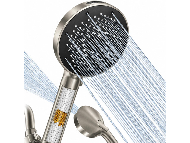 High Pressure Filtered Handheld Shower Head 9 Spray1 filter Removes Chlorine and Hard Water Impurities, Power Wash Mode, Anti-Clog Soft Silicone...