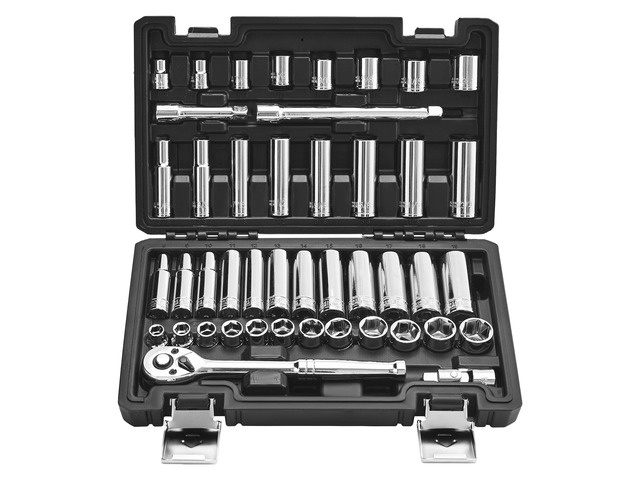 Socket Set, 44 Pieces, 3/8 inch Drive Socket and Ratchet Set, SAE and Metric, Deep and Shallow, Mechanic Tool Kit with Accessories and Storage...