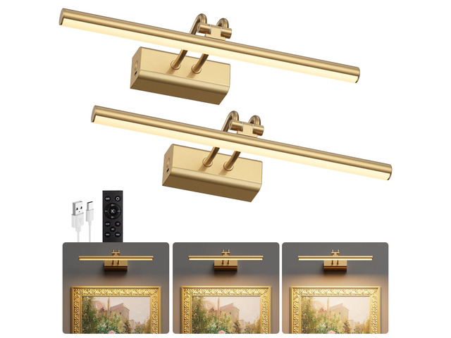Battery Operated Wall Light, Set of 2, Gold, RF Remote Control 13.8'' 4000mAh Cordless,Gold Wall Light, Magnetic for Easy to Charge,Timers, Display...