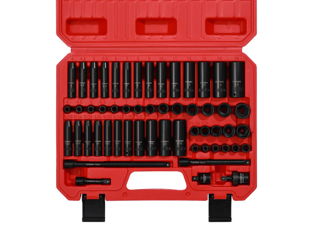 55PCS 1/4-Inch Drive Impact Socket Set, Shallow & Deep, 5/32 Inch - 9/16 Inch, 4mm - 15mm, Metric/SAE, 6-Point, Cr-V Steel Socket Set